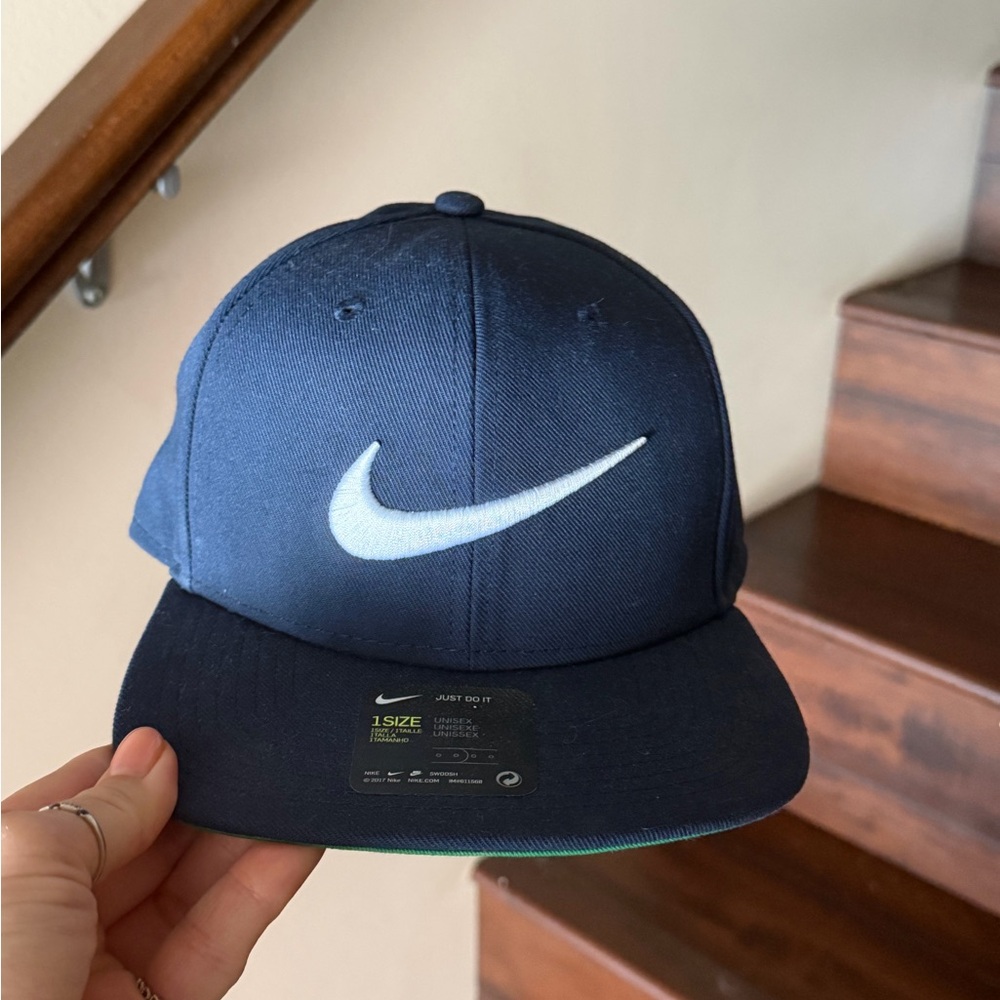 Nike Navy Blue Swoosh Flat-Brim Snapback Hat new